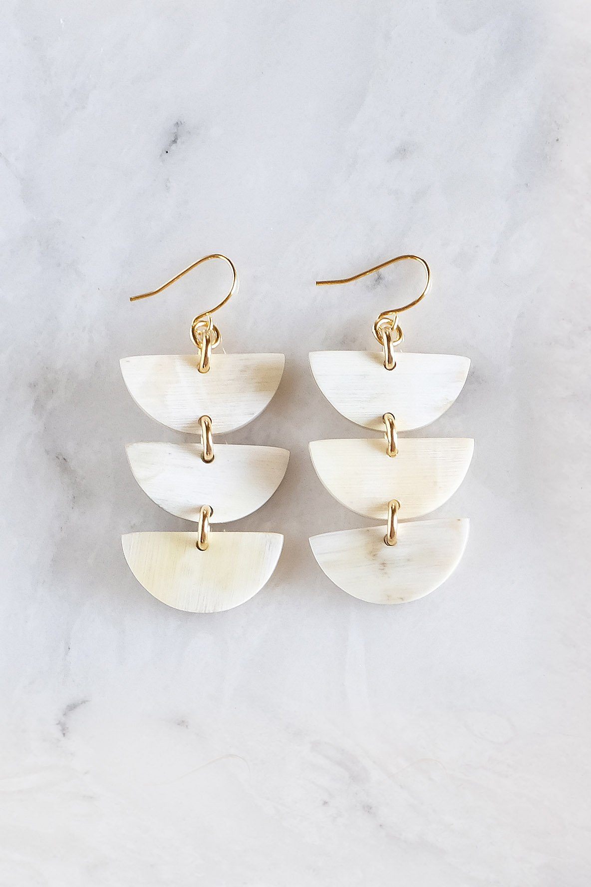 Hanoi Triple Crescent Buffalo Horn Earrings