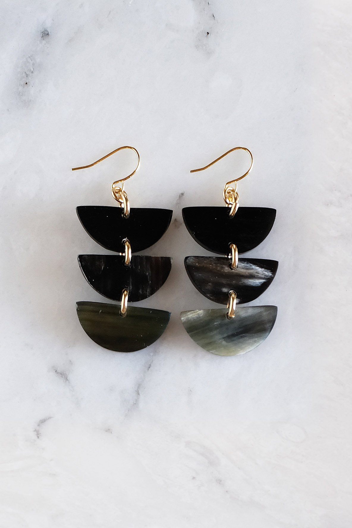 Hanoi Triple Crescent Buffalo Horn Earrings