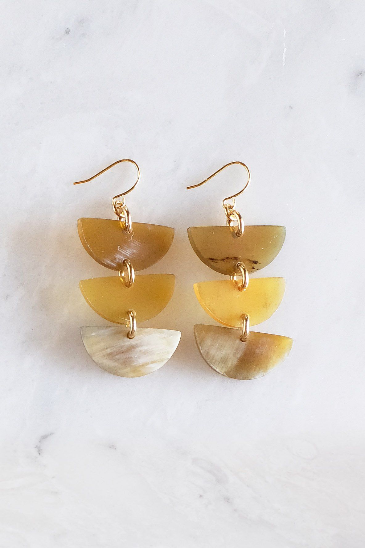 Hanoi Triple Crescent Buffalo Horn Earrings