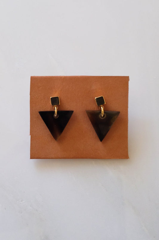 Nho Be Triangle Buffalo Horn Stud Dangle Earrings