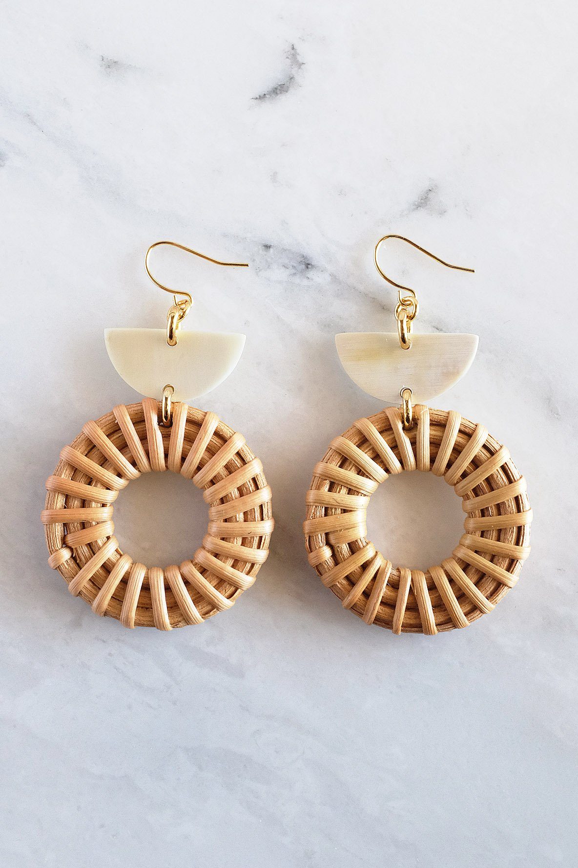 Horn & Rattan Crescent Earrings