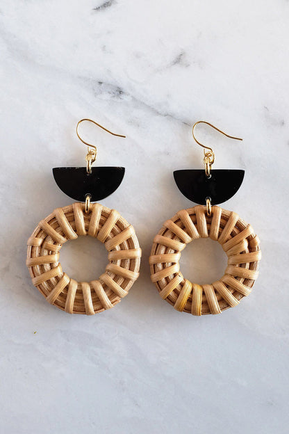 Horn & Rattan Crescent Earrings