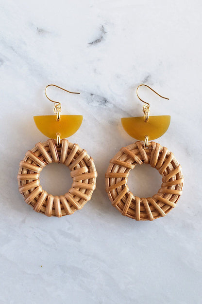 Horn & Rattan Crescent Earrings