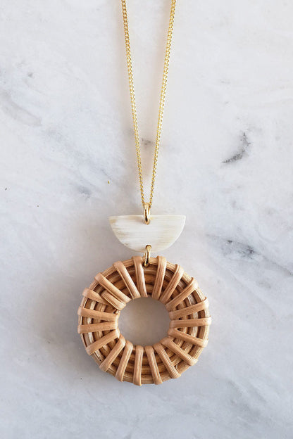 Ninh Binh Crescent Horn & Donut Rattan Pendant Necklace