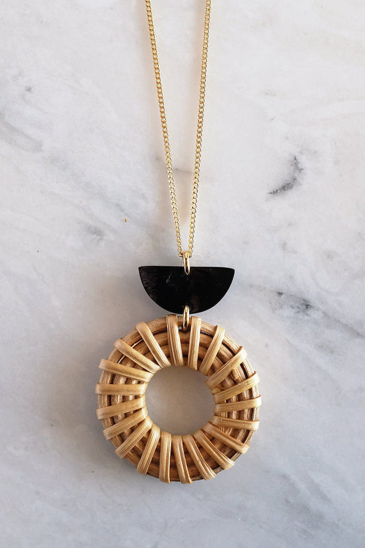 Ninh Binh Crescent Horn & Donut Rattan Pendant Necklace