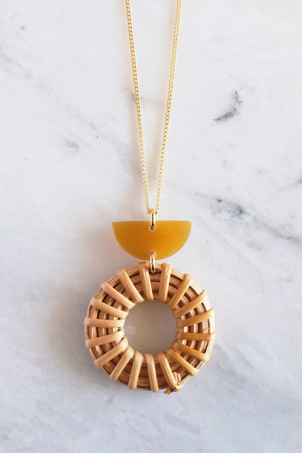 Ninh Binh Crescent Horn & Donut Rattan Pendant Necklace