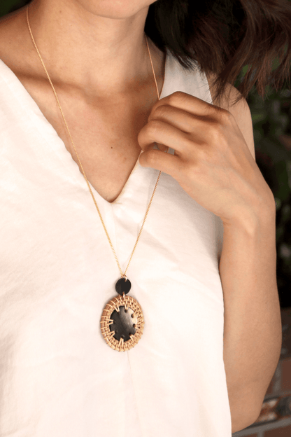 Thuy Binh Buffalo Horn & Handwoven Rattan Pendant Necklace