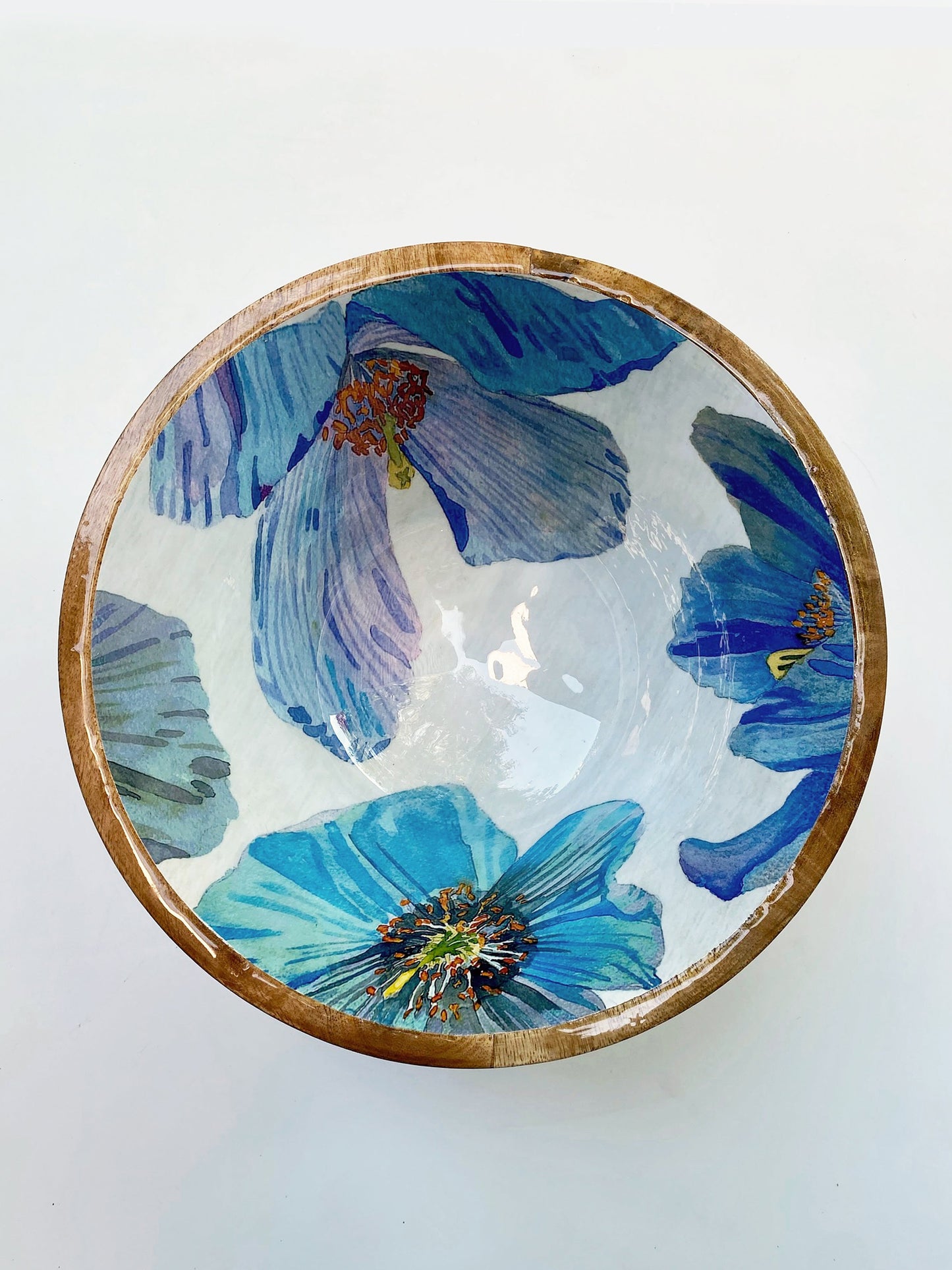 Serving Bowl:  Himalayan Blue Poppies on Ecru