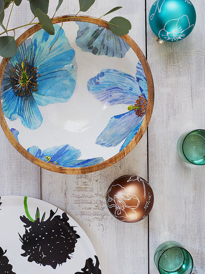 Serving Bowl:  Himalayan Blue Poppies on Ecru