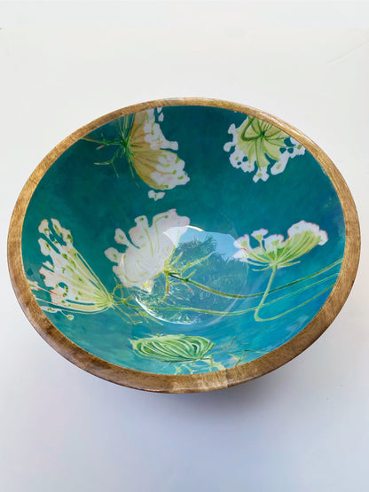 Serving Bowl:  Queen Anne's Lace on Teal