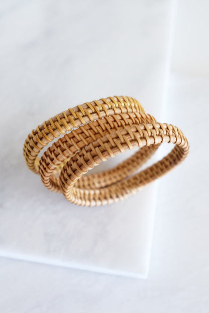 Natural Handwoven Rattan Bangle Bracelet (3pcs)