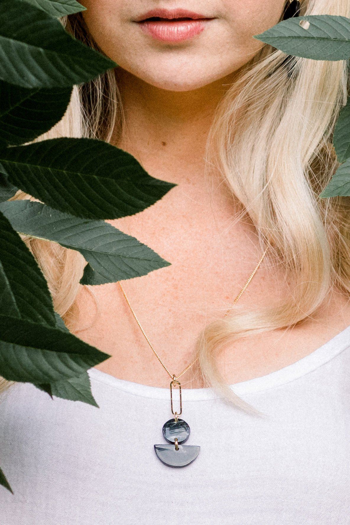 Bar & Geo Buffalo Horn Pendant Necklace