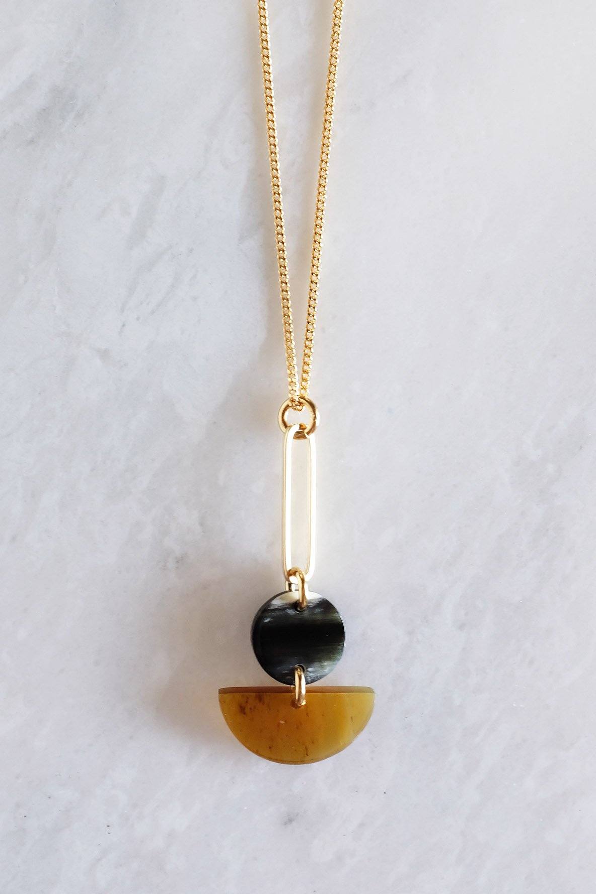 Bar & Geo Buffalo Horn Pendant Necklace