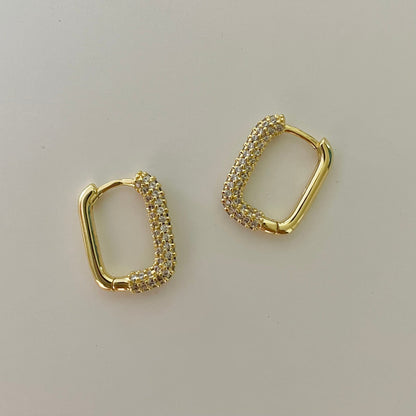 Rectangle Stone Earrings - Gold with White Stone